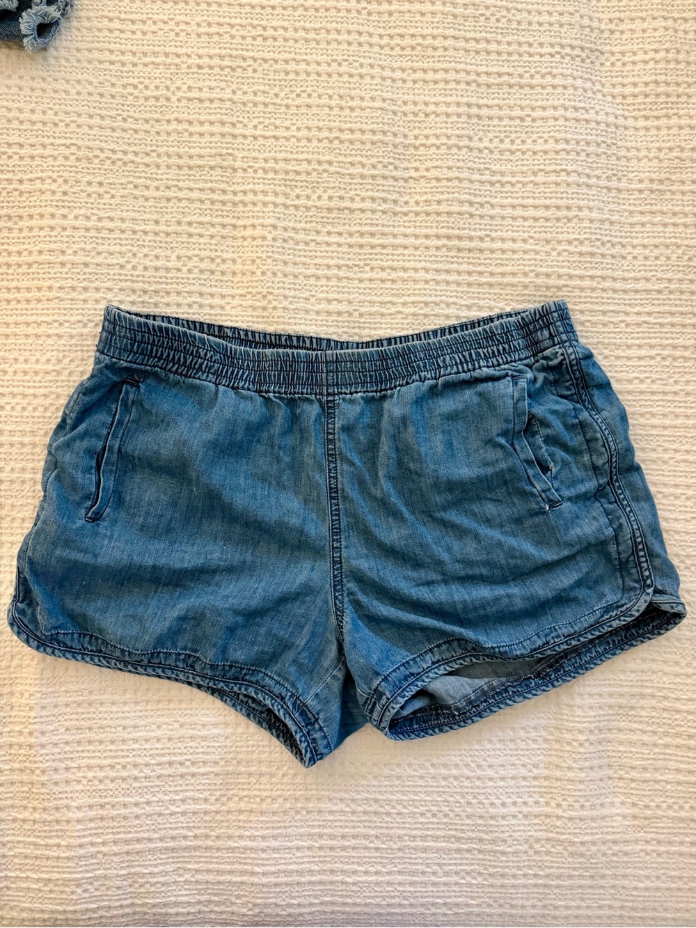 J. Crew Chambray Elastic-Waist Jean Shorts - Light Blue